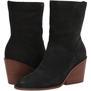 NEW! Lucky Brand Sarey Black Suede Ankle Almond Rounded Toe Block Heel Boot- 7.5